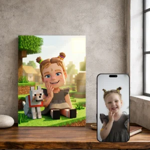Portret Pikselowy dla Dziecka – Sześcienny Obraz w Stylu Klockowej Gry