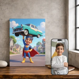 Portret Dziecka jako Superbohater – Personalizowany Obraz w Stylu Komiksu